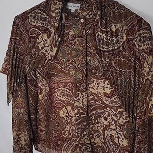 Vintage Blouse Paisley Scroll Floral With Attached Matching Pleated Cape